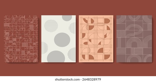 Design de capas na moda. Composições mínimas de formas geométricas. Aplicável a brochuras, cartazes, capas e faixas.