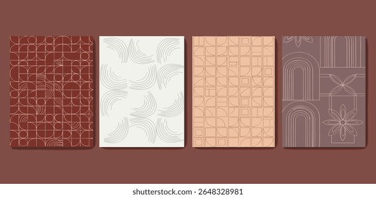 Design de capas na moda. Composições mínimas de formas geométricas. Aplicável a brochuras, cartazes, capas e faixas.