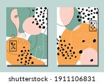 Trendy covers with graphic elements - abstract shapes and linear portraits. Two modern vector flyers in avant-garde  style. 