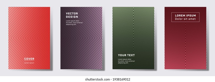 Trendy covers linear design. Geometric lines patterns with edges, angles. Linear backgrounds for catalogues, business magazine. Line shapes patterns, header elements. Cover page layouts set.