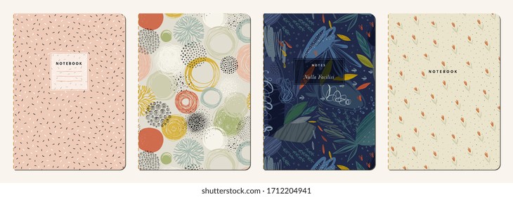 Trendy covers set. Cool abstract design. Seamless pattern and mask used, easy to re-size. For notebooks, planners, brochures, books, catalogs etc.  Vector.