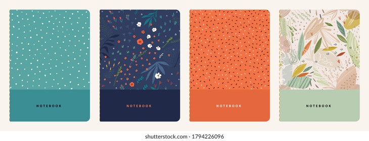 Trendy covers set. Cool abstract and floral design. Seamless pattern and mask used, easy to re-size. For notebooks, planners, brochures, books, catalogs etc. Vector illustration.