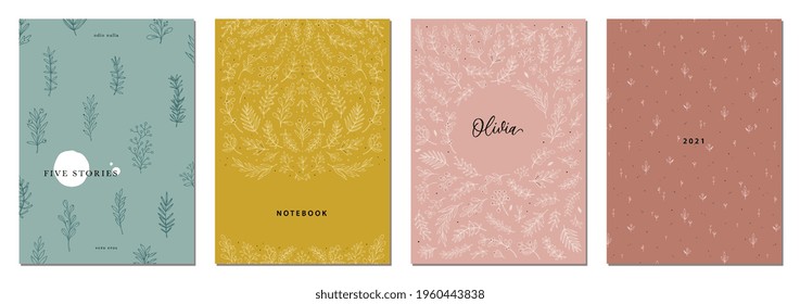 Trendy covers set. Cool abstract and floral design. For notebooks, planners, brochures, books, catalogs, cards, invitations etc. Vector illustration.