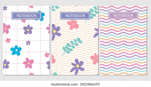 Trendy covers set. Cool abstract and floral design. Seamless pattern and mask used, easy to re-size. For notebooks, planners, brochures, books, catalogs etc. Vector illustration.