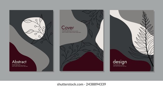 Trendy covers set. Cool abstract and floral design. A4 size book cover template for annual report, magazine, booklet, proposal, portfolio, brochure, poster