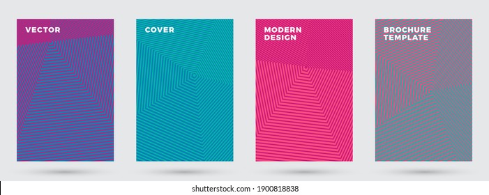 Trendy covers vector design. Geometric halftone lines gradients. Title page layouts collection. Halftone lines texture colorful covers. Rectangle presentation background templates.