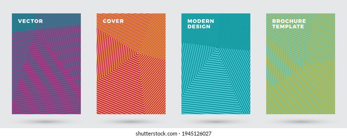 Trendy covers vector design. Geometric halftone lines gradients. Title page layouts collection. Halftone lines texture brochure covers. Rectangle poster background templates.