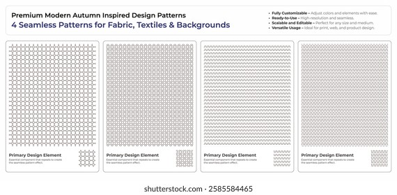 Trendy Cozy Autumn Seamless Vector Patterns – 4 Fashionable Designs for Fabric and Wallpaper
