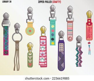 TRENDY CRAFTED BOHO ZIPPER SLIDER AND PULLERS FOR KID GIRLS AND TEEN GIRLS IN EDITABLE VECTOR