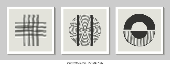 Trendy creative artistic geometric abstract minimalist vector design for wall decoration, cover, brochure and wallpaper. Hand painted modern art composition