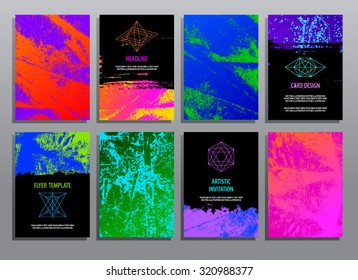 Trendy creative cards collection with line geometric hipster shapes. Templates for business cards, posters and banners. Modern abstract designs. Vector illustration.