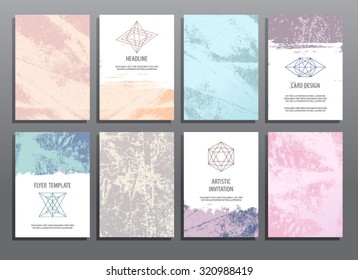 Trendy creative cards collection with line geometric hipster shapes. Templates for business cards, posters and banners. Modern abstract designs. Vector illustration.