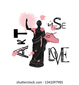 Trendy creative collage. Antique statue of woman with typography slogan. Design for sticker, print for t-shirt, wall art.