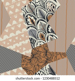 Trendy creative collage with different textures and shapes. Modern graphic design. Unusual artwork. Vector. Isolated