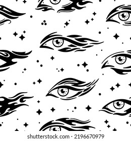 Diseño creativo moderno Eyeliner Seamless. Elegante maquillaje. Hermosa mujer mira con varios tipos de delineador de ojos. Vector de fondo negro y blanco.