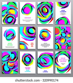 Trendy creative hand drawn cards collection.  Party, birthday, wedding, marriage,  Valentine's day invitation flyers. Acrylic technique. Vector templates for business cards, flyers and banners.