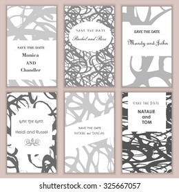 Trendy creative hand drawn cards collection. Party, birthday, wedding, marriage, Valentine's day invitation.  Vector templates for business cards and banners.