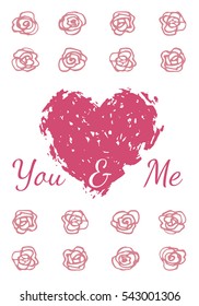 Trendy creative printable card with hand drawn grunge textures, brush strokes. Valentine's day, Wedding, Birthday, Love. Minimal label design for banner, poster, flyer.