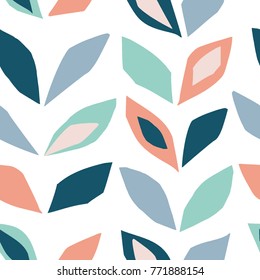 Trendy creative seamless pattern with hand drawn abstract leaves. Cutout leaves. Scandinavian geometric abstract plant silhouettes. Minimalistic simple collection