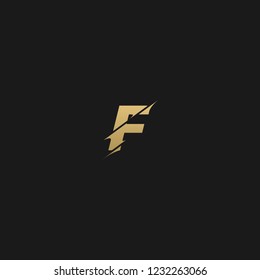 Trendy creative stylish sliced F black and golden color initial based letter icon logo