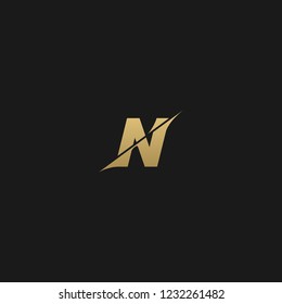 Trendy creative stylish sliced N black and golden color initial based letter icon logo