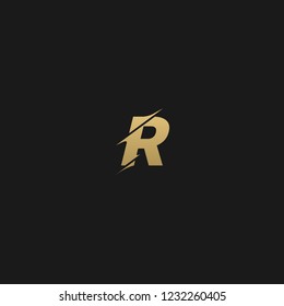 Trendy creative stylish sliced R black and golden color initial based letter icon logo