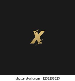 Trendy creative stylish sliced X black and golden color initial based letter icon logo