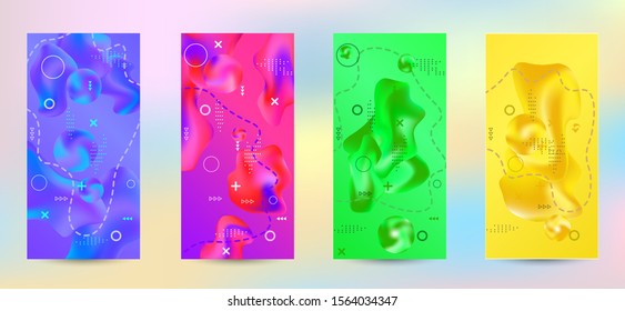 Trendy creative vector space gradient. A set of modern abstract covers. Creative fluid backgrounds from current forms to design a fashionable abstract cover, banner, poster, booklet.