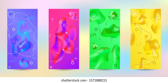 Trendy creative vector space gradient. A set of modern abstract covers. Creative fluid backgrounds from current forms to design a fashionable abstract cover, banner, poster, booklet.