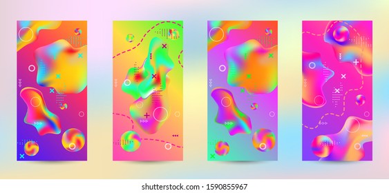 Trendy creative vector space gradient. A set of modern abstract covers. Creative fluid backgrounds from current forms to design a fashionable abstract cover, banner, poster, booklet.