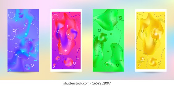 Trendy creative vector space gradient. A set of modern abstract covers. Creative fluid backgrounds from current forms to design a fashionable abstract cover, banner, poster, booklet.
