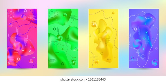 Trendy creative vector space gradient. A set of modern abstract covers. Creative fluid backgrounds from current forms to design a fashionable abstract cover, banner, poster, booklet.