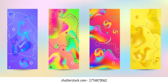 Trendy creative vector space gradient. A set of modern abstract covers. Creative fluid backgrounds from current forms to design a fashionable abstract cover, banner, poster, booklet.