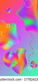Trendy creative vector space gradient. Abstract vector cover.  A bright smooth grid is blurred by a futuristic pattern in pink, blue, green, yellow, purple.