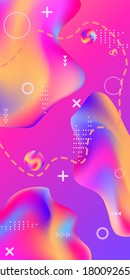 Trendy creative vector space gradient. Abstract vector cover.  A bright smooth grid is blurred by a futuristic pattern in pink, blue, green, yellow, purple.