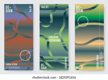 Trendy creative vector space gradient. A set of modern abstract covers. A bright smooth grid is blurred by a futuristic pattern in pink, blue, green, yellow, purple.