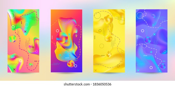Trendy creative vector space gradient. A set of modern abstract covers. Creative fluid backgrounds from current forms to design a fashionable abstract cover, banner, poster, booklet.