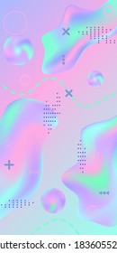Trendy creative vector space gradient. Abstract vector cover.  A bright smooth grid is blurred by a futuristic pattern in pink, blue, green, yellow, purple.