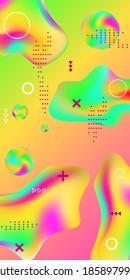Trendy creative vector space gradient. Abstract vector cover.  A bright smooth grid is blurred by a futuristic pattern in pink, blue, green, yellow, purple.