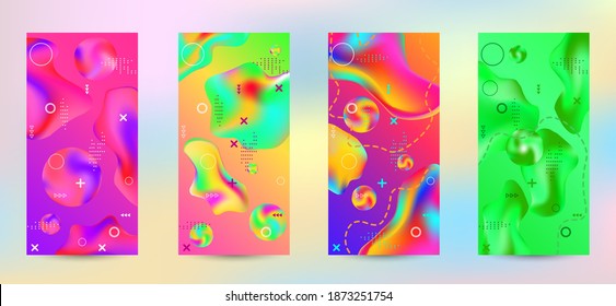 Gradiente de espacio vectorial creativo a la moda. Un conjunto de cubiertas abstractas modernas. Creativos fondos fluidos de formularios actuales para diseñar una portada abstracta, pancarta, afiche, folleto de moda.