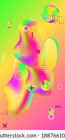 Trendy creative vector space gradient. Abstract vector cover.  A bright smooth grid is blurred by a futuristic pattern in pink, blue, green, yellow, purple.