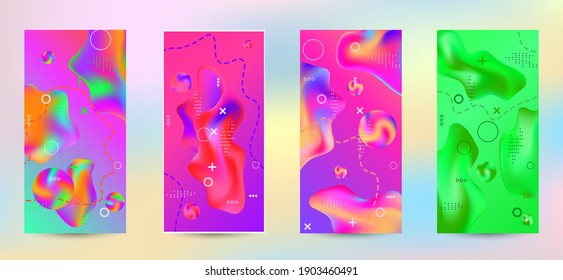 Trendy creative vector space gradient. A set of modern abstract covers. Creative fluid backgrounds from current forms to design a fashionable abstract cover, banner, poster, booklet.