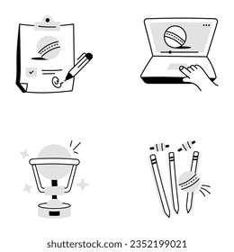 Trendy Cricket Enjoyment Doodle Icons 

