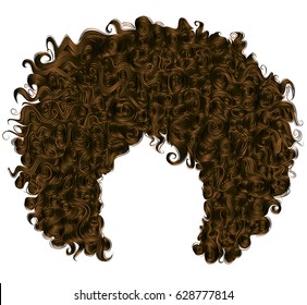 trendy curly dark brown  hair. realistic  3d. spherical hairstyle. fashion beauty style .