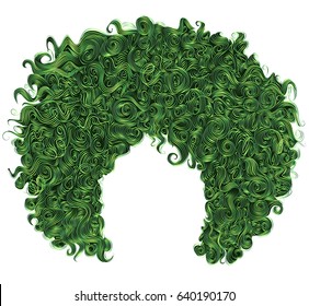 trendy curly green hair. realistic  3d . spherical 
hairstyle . fashion beauty style .
