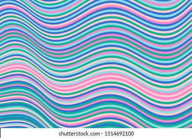 Trendy curve wave stripes warp vector background graphic design. Dynamic movement of waves, curve stripes, warp ribbons. Vibrant wavy flow abstract background. Geometric dynamimc wallpaper.