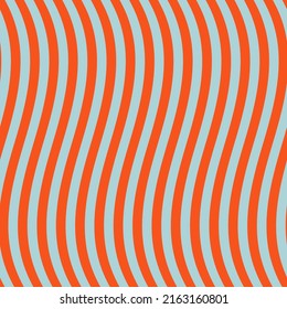 Trendy curved wavy lines pattern. Vector seamless texture with simple waves, stripes. Modern abstract orange and blue background, optical illusion effect. Op art. Retro vintage style. Repeat design