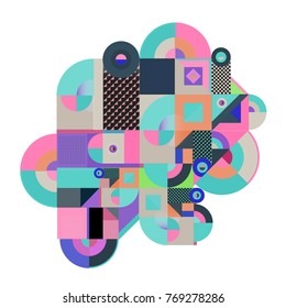 Trendy curvy geometric memphis elements colorful design. Retro vintage 90’s style texture, pattern and elements. Modern abstract culture background design and cover template.