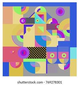 Trendy curvy geometric memphis elements colorful design. Retro vintage 90’s style texture, pattern and elements. Modern abstract culture background design and cover template.