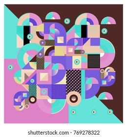 Trendy curvy geometric memphis elements colorful design. Retro vintage 90’s style texture, pattern and elements. Modern abstract culture background design and cover template.